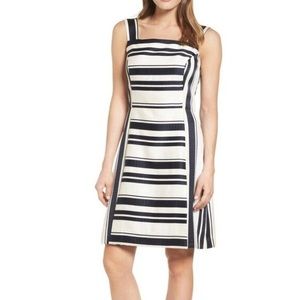 Eliza J Jacquard Fit & Flare Striped Dress